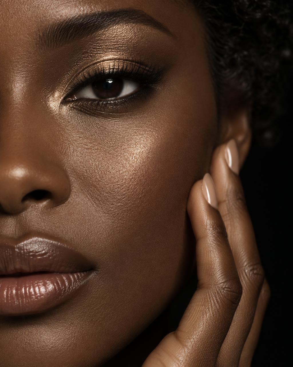 Editorial inspiration: close-up of luminous warm-toned makeup